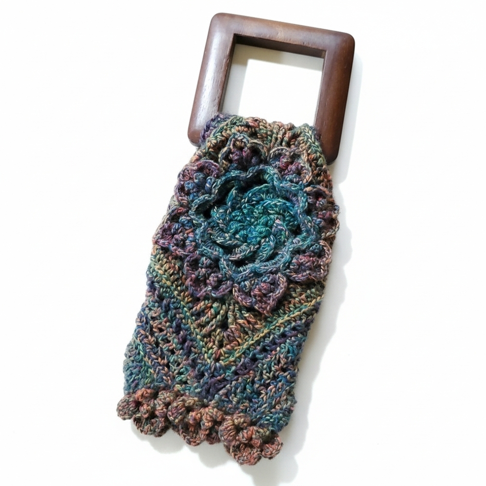 Handmade 4x6" Crochet Bracelet Purse Wood Wool Nylon Flower Boho Phone Fits - Picture 2 of 11